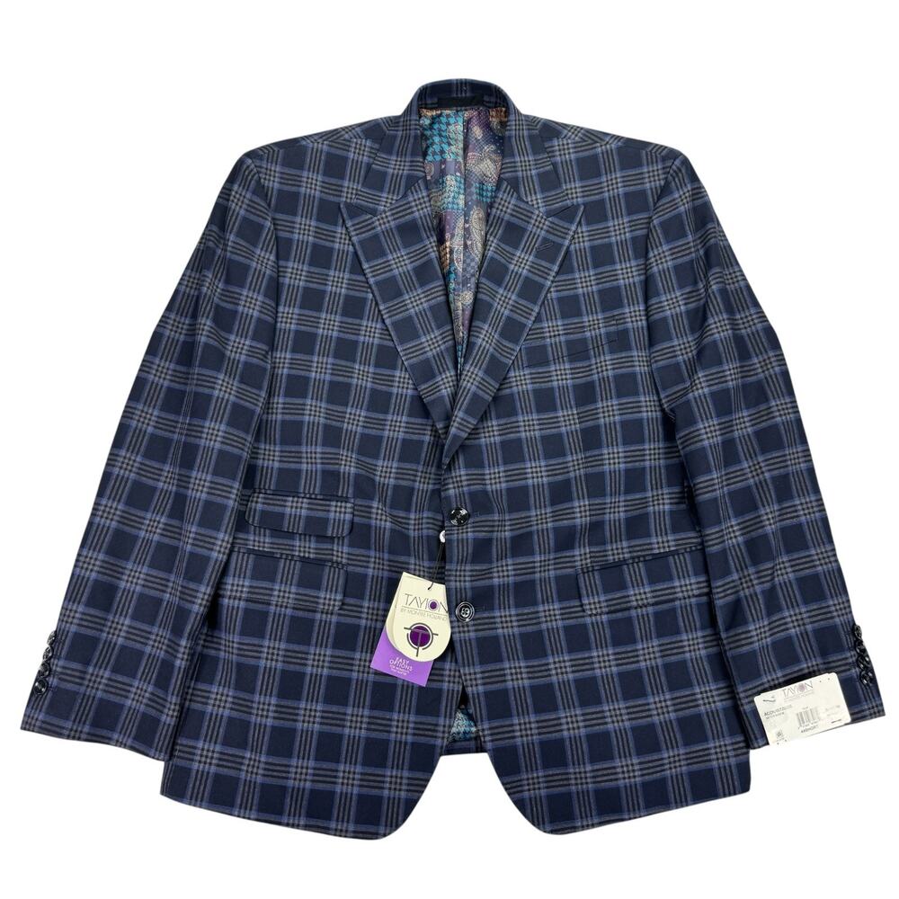 Tayion Mens Acontour Classic Fit Plaid Suit Jacket Blue 44S